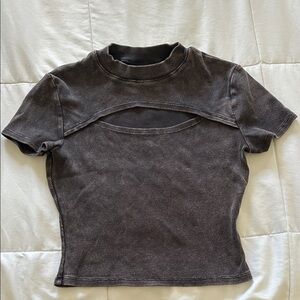 Trendy Charcoal Cut-Out Women's Tee